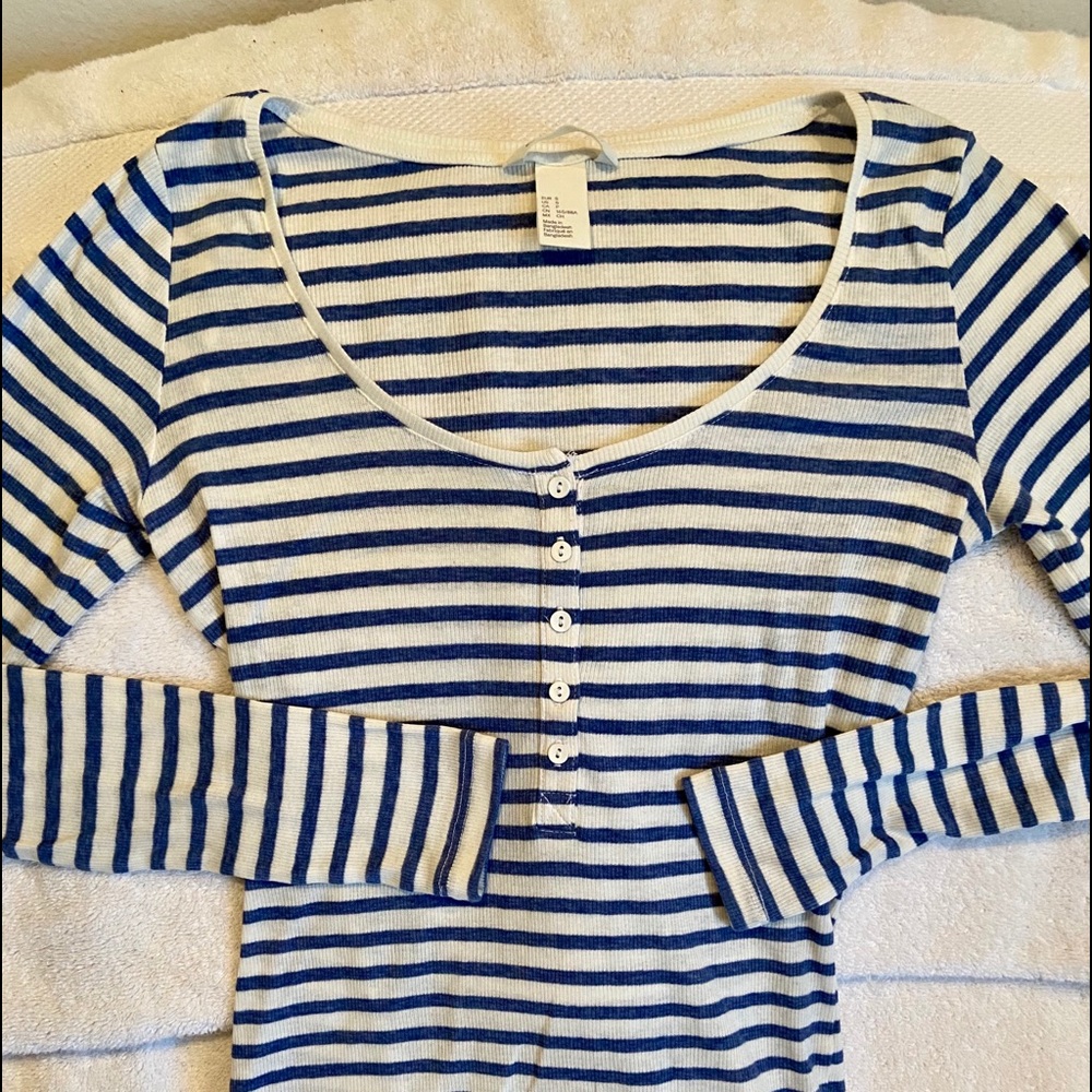 Long Sleeve Henley Blue White Striped